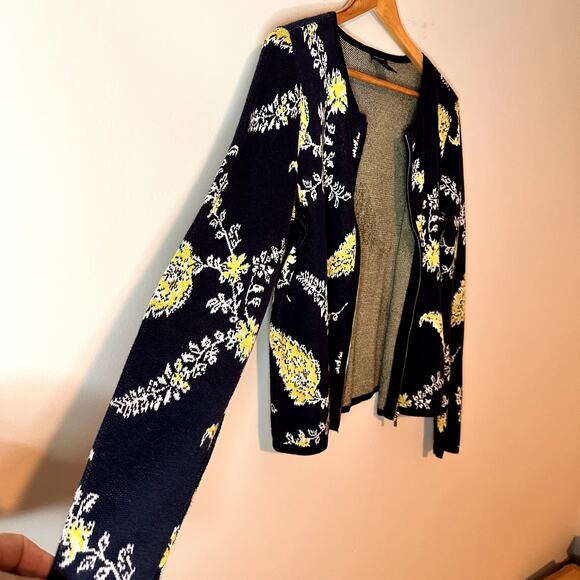 Ann Taylor Factory Zip Up Long Sleeve Floral Sweater Size S Chic Career Office - Picture 3 of 6